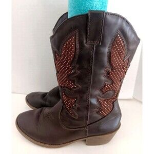 Justice Studded Brown Cowgirl Boots Western Girls Zip Up Sz 7
